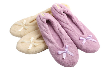 Roxoni Women's Terry Classic Cotton Ballerina Slippers (Pack of 2)