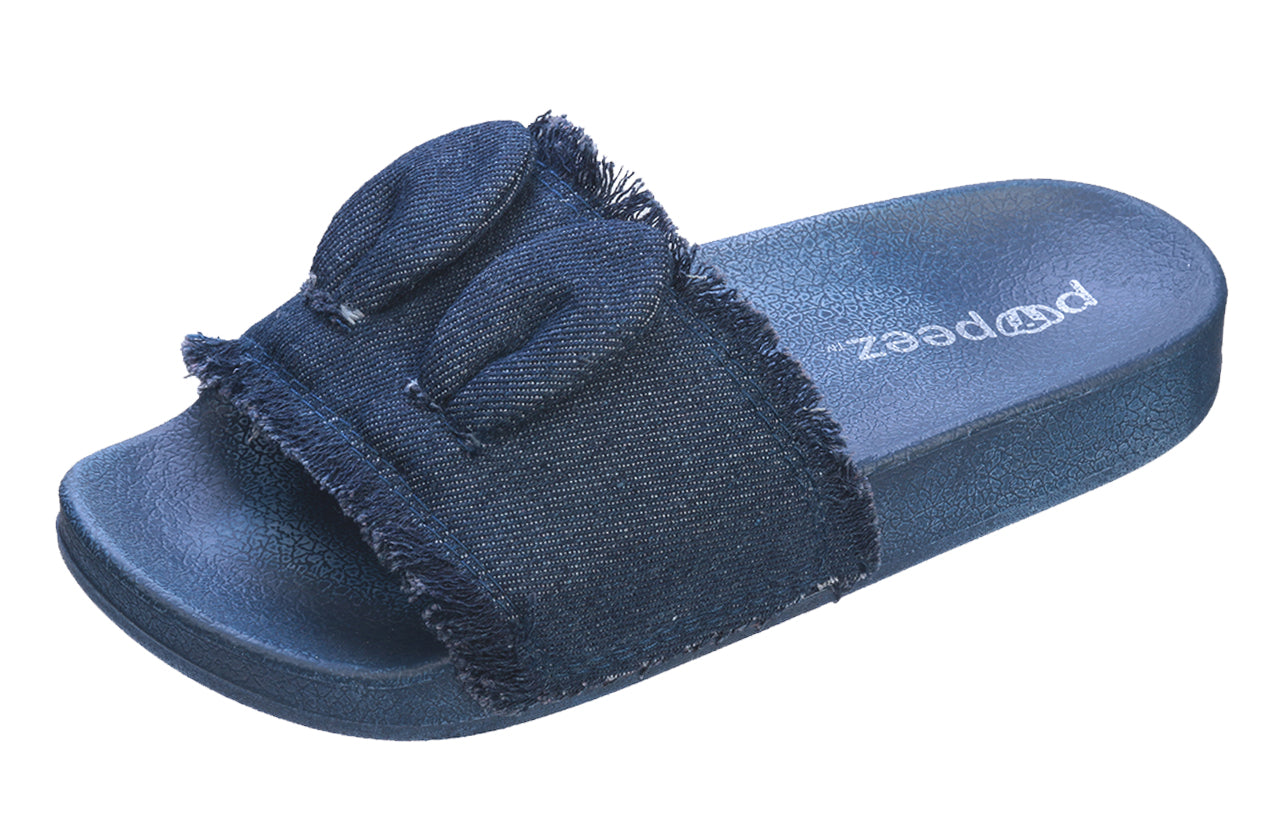 Pupeez Girl's Sandals Open Toe Slide Denim Slipper