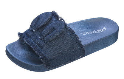 Pupeez Girl's Sandals Open Toe Slide Denim Slipper