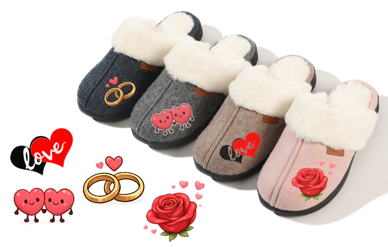 Roxoni Women’s Customized Cozy Slippers, Faux Fur Lined Indoor Outdoor House Shoes, Memory Foam Winter Clog Footwear, Personalized Custom Gift Slipper for Valentines Day