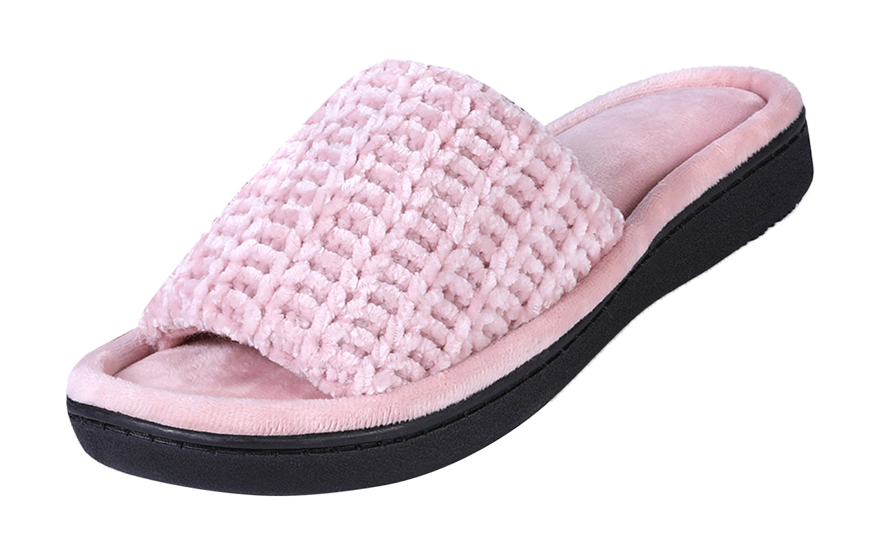 Roxoni Women's Soft Open Toe Slide Slippers, Indoor Outdoor Rubber Sole