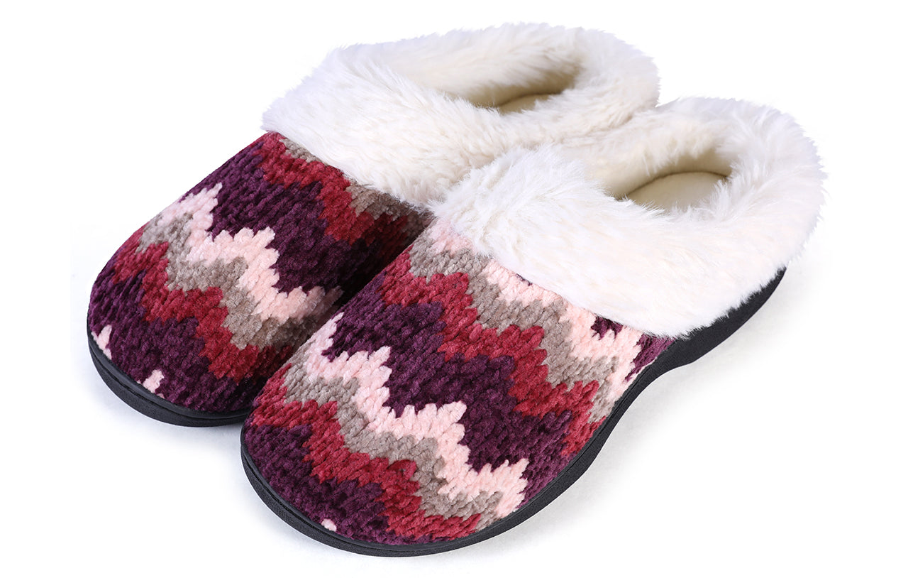 Roxoni Women's Cozy Memory Foam Slippers, Fuzzy Warm Faux Fur Lined, Indoor Outdoor Rubber Sole