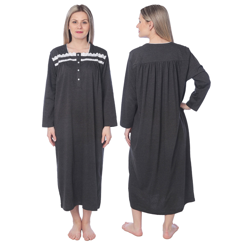 Women Jersey Long Nightgown Long Sleeve Elegant Loose Dress