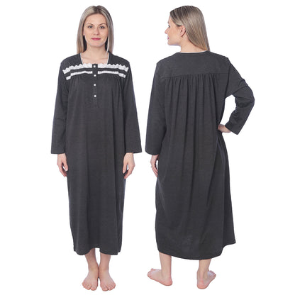 Women Jersey Long Nightgown Long Sleeve Elegant Loose Dress