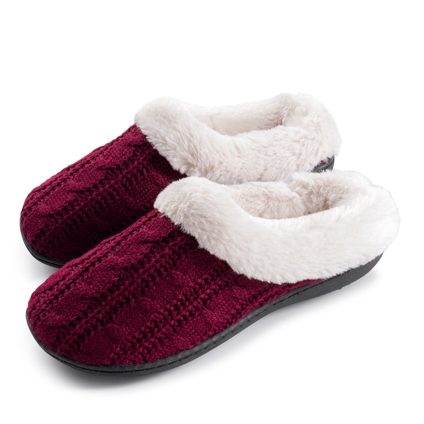 Pupeez Girls Cable Knit Slippers Fleece Lined House Shoe