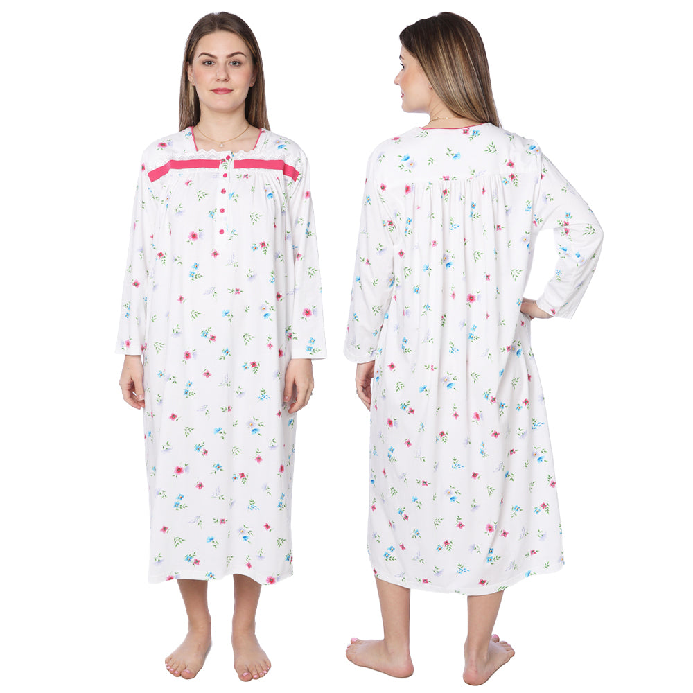 Women Jersey Long Nightgown Long Sleeve Elegant Loose Dress