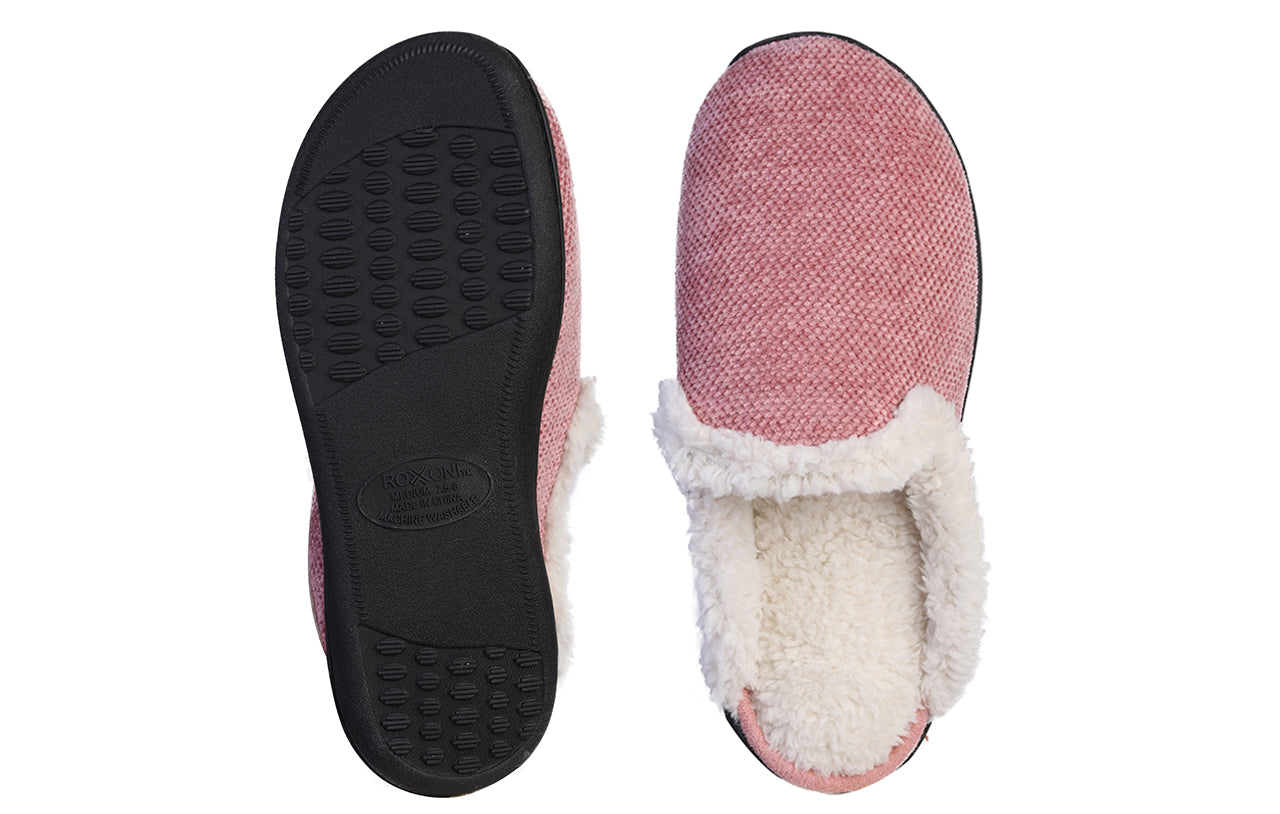 Roxoni Women's Memory Foam House Fleece Trim Knit Sweater Slipper