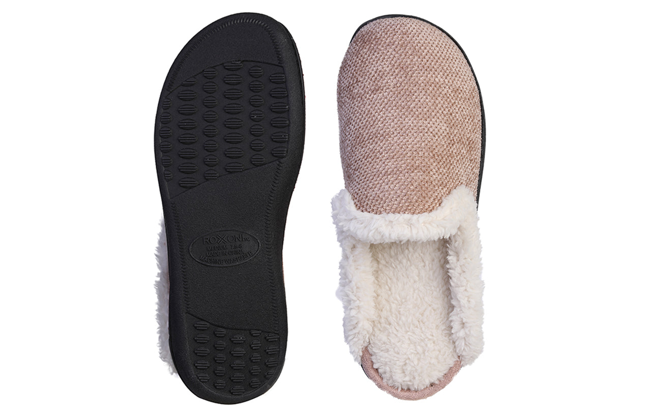 Roxoni Women's Memory Foam House Fleece Trim Knit Sweater Slipper