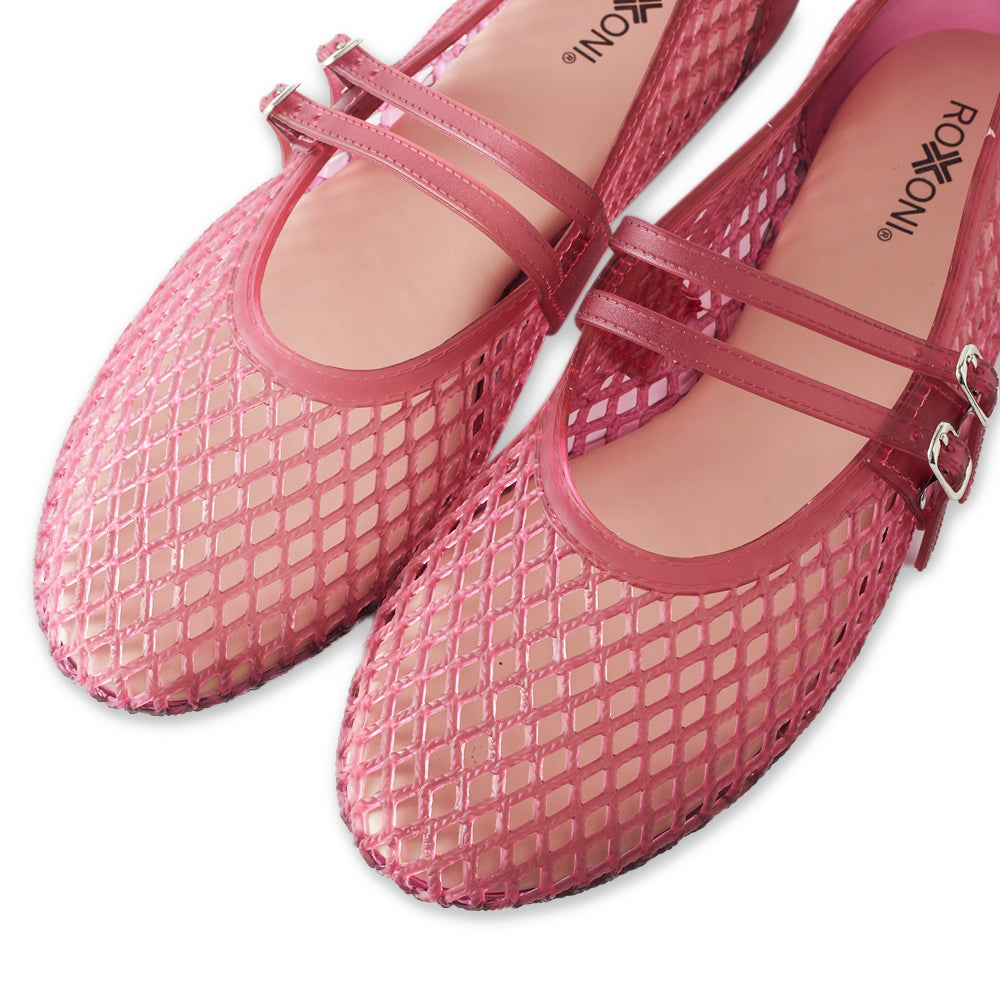 Roxoni Women’s Double Strap Jelly Mary Jane Flats, Lightweight Breathable Ballet Flats