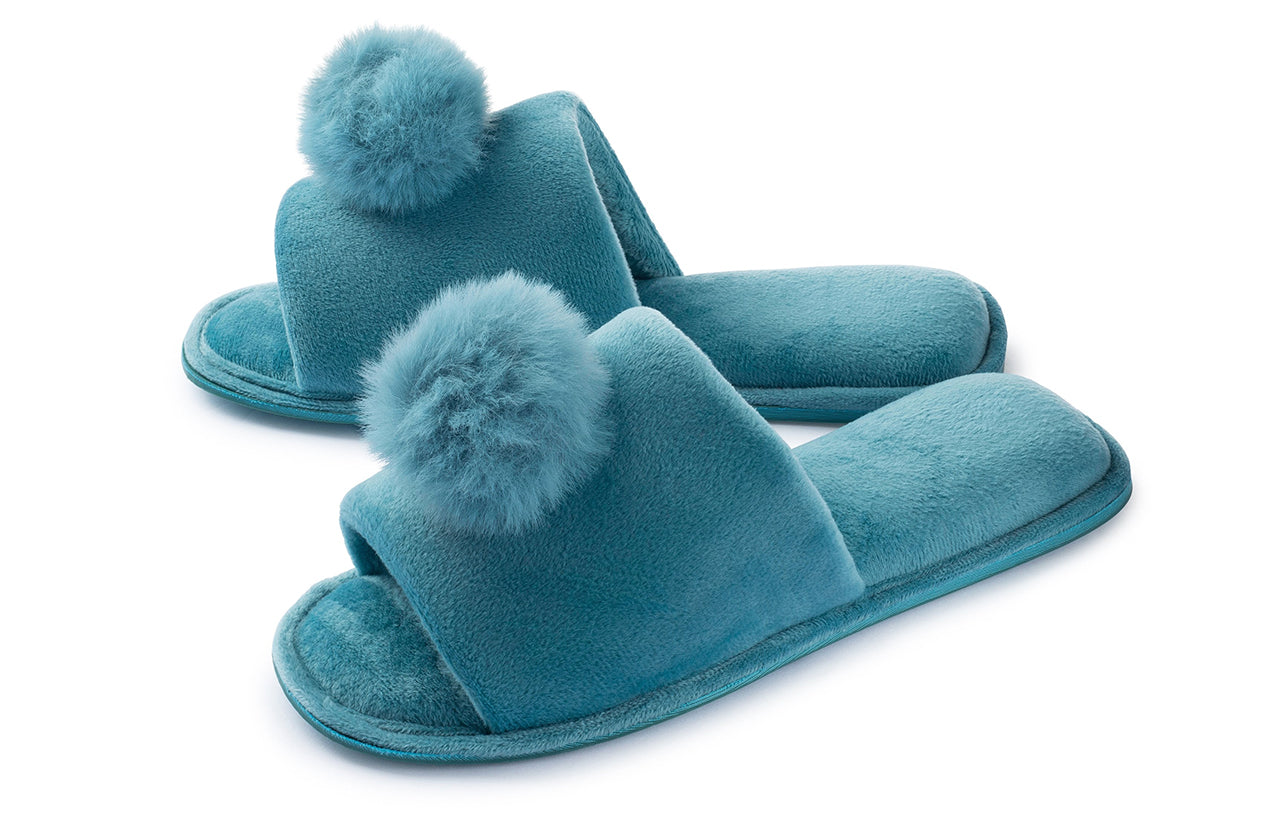Roxoni Women’s Slippers Lovely Velvet Pom-pom Open Toe House Slides