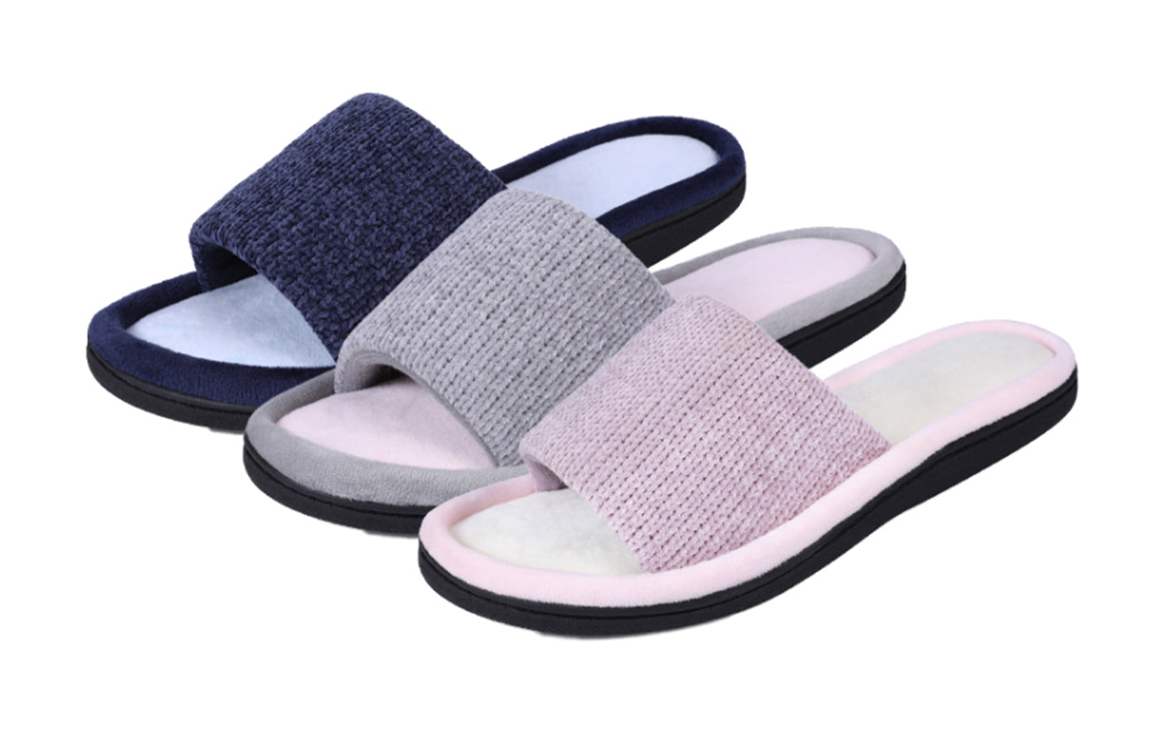 ROXONI Women's Soft Open Toe Slide Slippers, Indoor Outdoor Rubber Sole