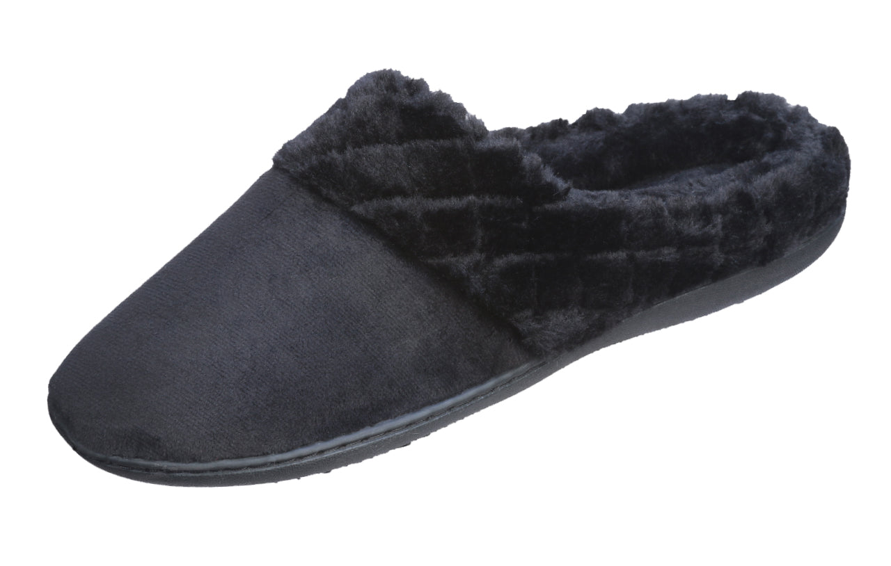 Roxoni Women’s Velour Slippers Memory Foam Clog Quilted Faux Fur Collar