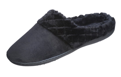 Roxoni Women’s Velour Slippers Memory Foam Clog Quilted Faux Fur Collar