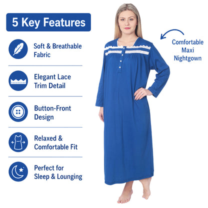 Women Jersey Long Nightgown Long Sleeve Elegant Loose Dress