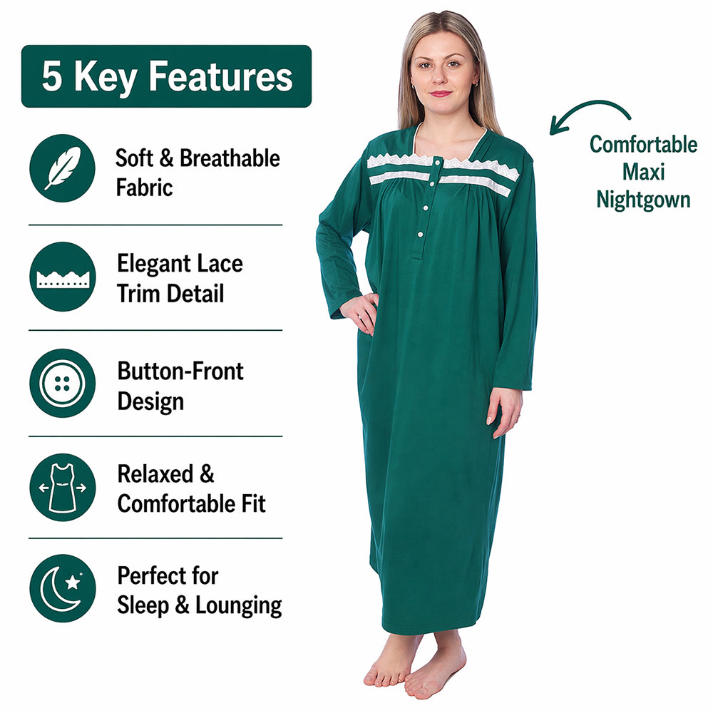 Women Jersey Long Nightgown Long Sleeve Elegant Loose Dress