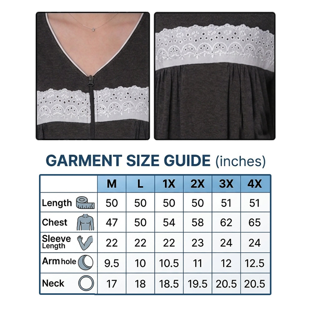 Women Jersey Long Zip Up Nightgown Robe Long Sleeve Elegant Loose Housecoat
