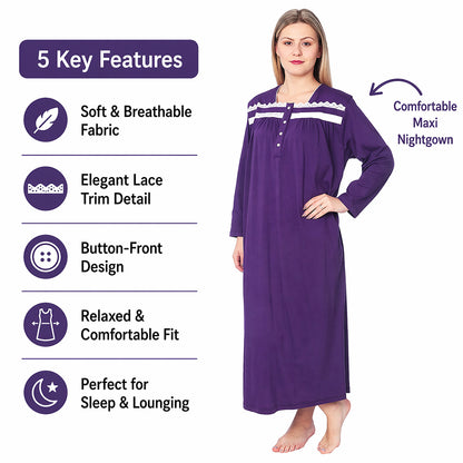Women Jersey Long Nightgown Long Sleeve Elegant Loose Dress