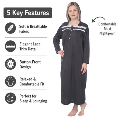 Women Jersey Long Nightgown Long Sleeve Elegant Loose Dress