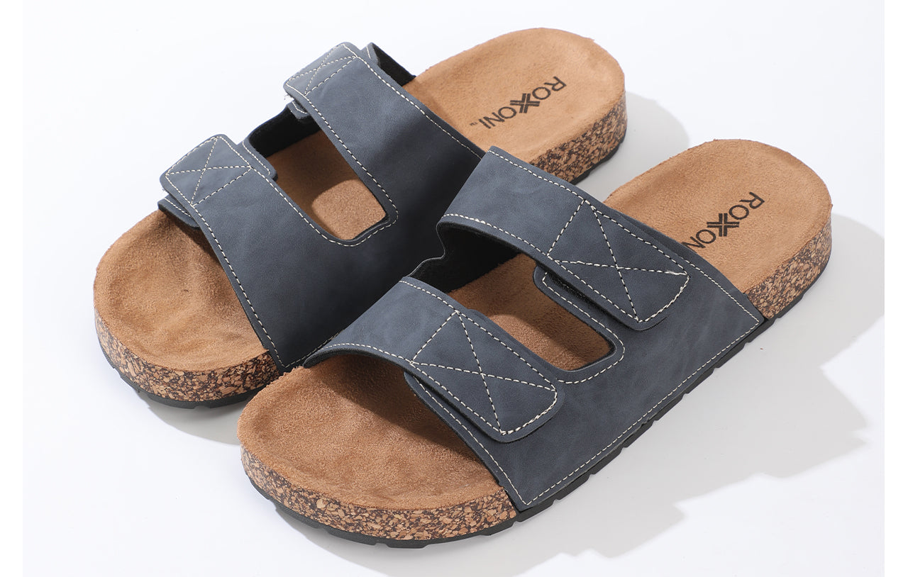 Roxoni Men's Dual Velco Straps Suede Covered Moulded Faux Cork Midsole Eva Rubber Sole