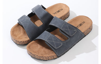 Roxoni Men's Dual Velco Straps Suede Covered Moulded Faux Cork Midsole Eva Rubber Sole