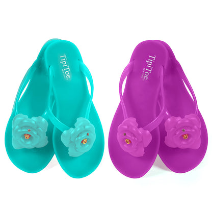 Pupeez Girl's Flower Jelly Thong Flip Flop Slide Summer Sandal - 2 Pack