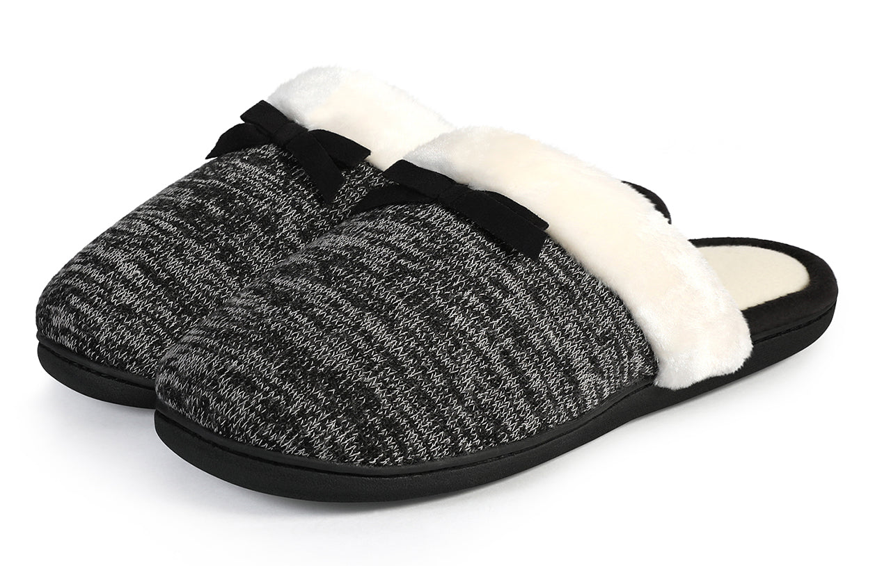 Roxoni Women’s Cozy Memory Foam Slippers, Fuzzy Warm Faux Fur, Anti-Skid Rubber Sole