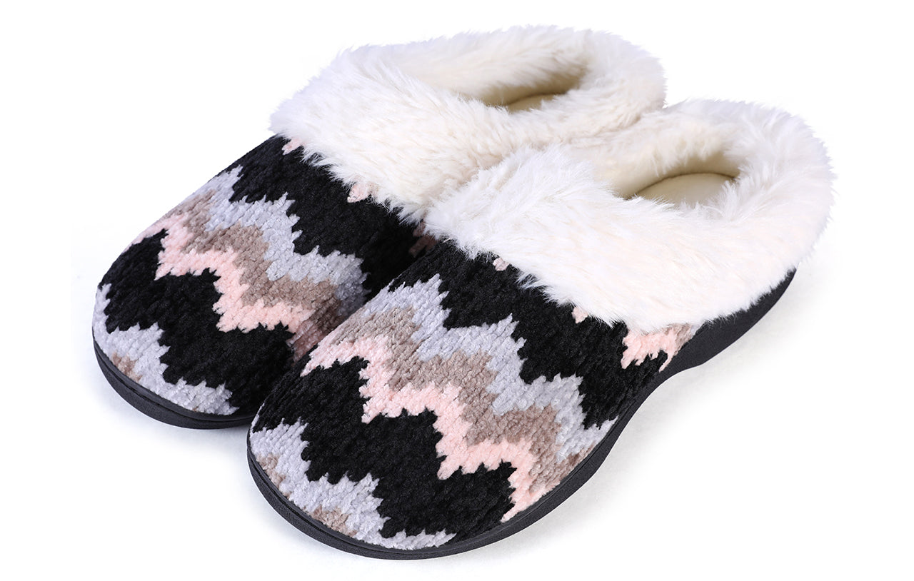Roxoni Women's Cozy Memory Foam Slippers, Fuzzy Warm Faux Fur Lined, Indoor Outdoor Rubber Sole