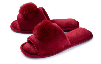 Roxoni Women’s Slippers Lovely Velvet Pom-pom Open Toe House Slides