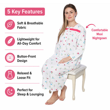 Women Jersey Long Nightgown Long Sleeve Elegant Loose Dress