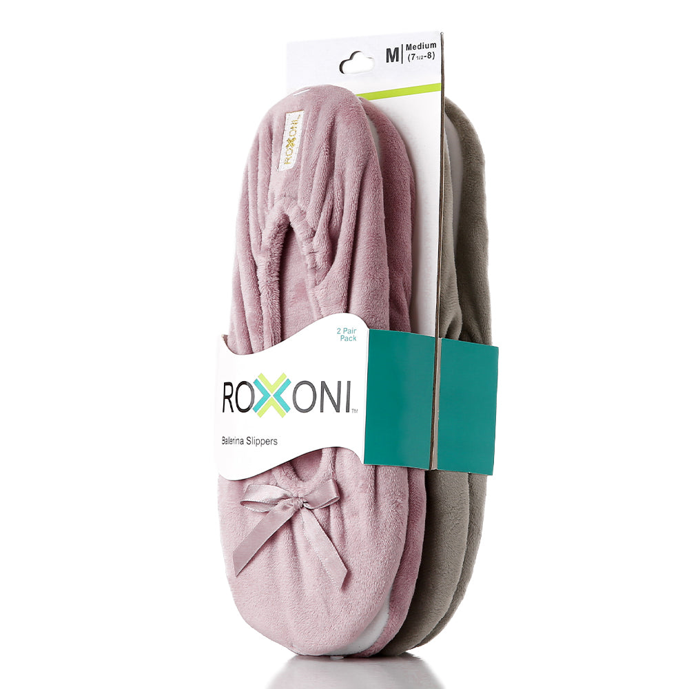 Roxoni Women's Terry Classic Cotton Ballerina Slippers (Pack of 2)