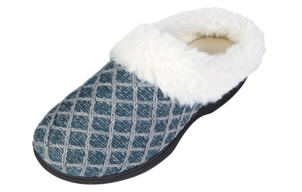 Roxoni Women's Cozy Memory Foam Slippers, Fuzzy Warm Faux Fur, Indoor Outdoor Rubber Sole