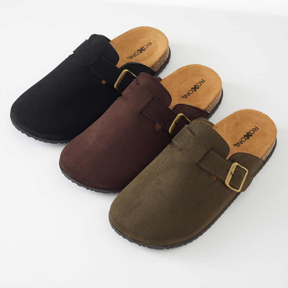 Roxoni Women's Closed-Toe Faux Suede Cork Clogs with Adjustable Buckle Strap