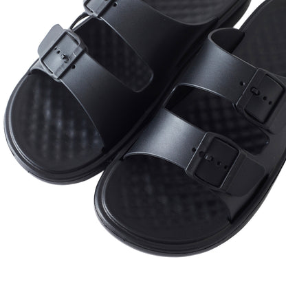 Roxoni Men’s Double Buckle Slide Sandals Lightweight Adjustable Comfort Slides Casual Indoor Outdoor Non Slip Slippers