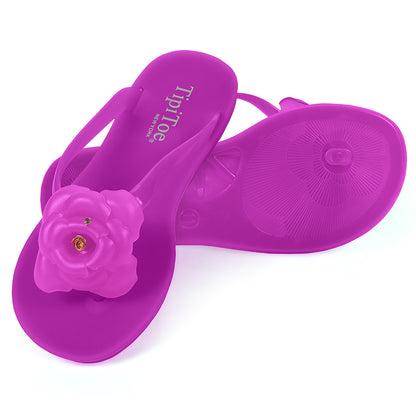 Pupeez Girl's Flower Jelly Thong Flip Flop Slide Summer Sandal - 2 Pack
