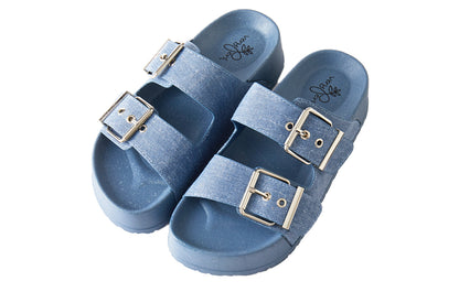 Roxoni Women's Open Toe Denim Double Adjustable Buckle Sandal Outdoor Slipper