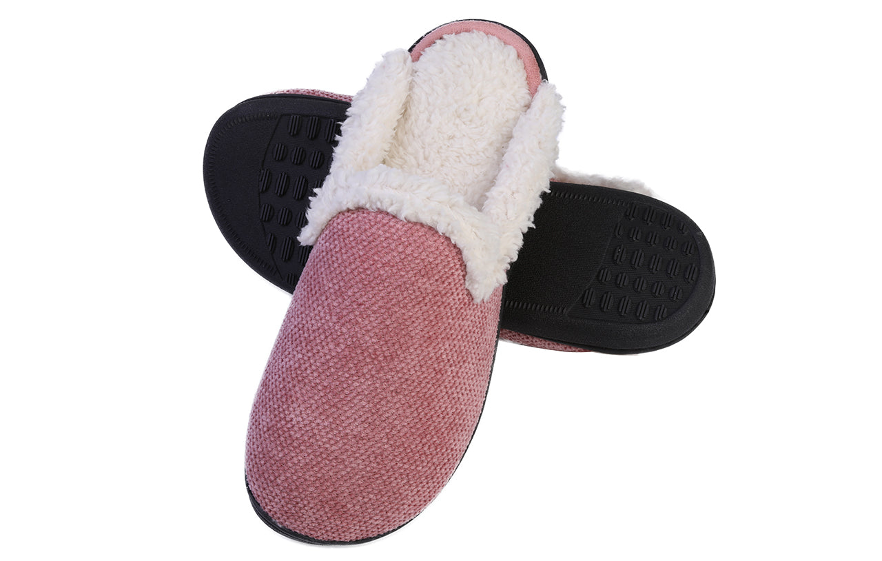 Roxoni Women's Memory Foam House Fleece Trim Knit Sweater Slipper