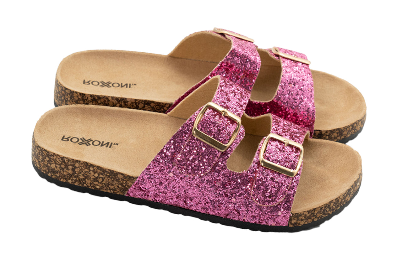 Roxoni Women's Gliters Comfort Flat Sandals Double Buckle Adjustable Straps Flat Slides