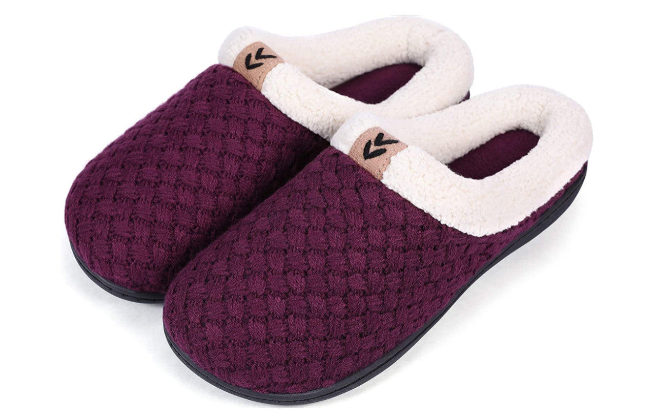 Roxoni Women's Slippers Cozy Fleece Warm Clog Knit Winter Ladies House Shoe Non-Slip