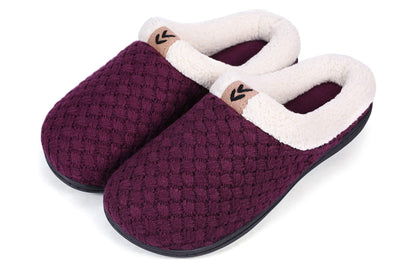 Roxoni Women's Slippers Cozy Fleece Warm Clog Knit Winter Ladies House Shoe Non-Slip