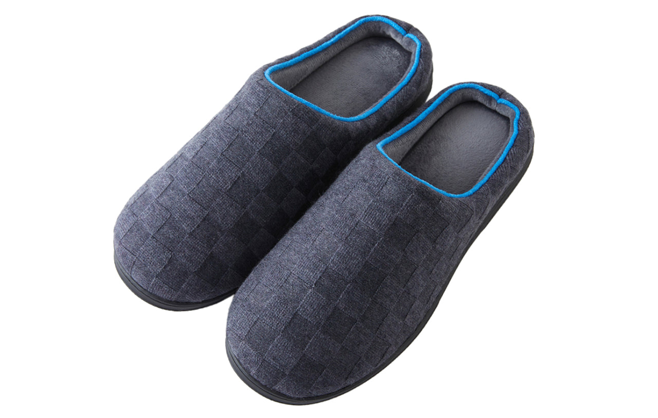 Roxoni Men’s Memory Foam Slippers, Two-Tone Quilted Indoor Outdoor House Shoes, Comfortable Slip-On Lounge Footwear with Durable Non-Slip Sole