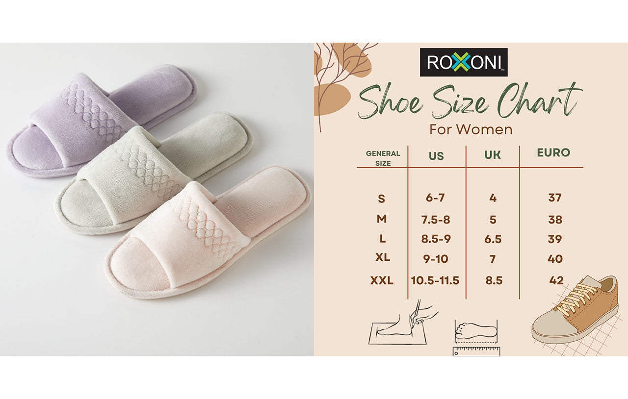 Roxoni Women Coral Fleece Slippers - Unique Cotton Filled Top, Soft and Warm Slip-On for Relaxing at Home