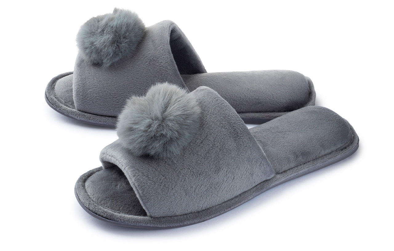 Roxoni Women’s Slippers Lovely Velvet Pom-pom Open Toe House Slides