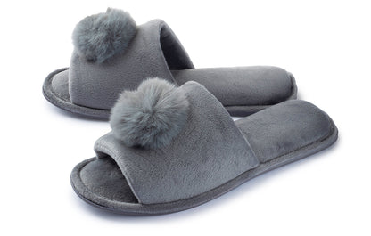 Roxoni Women’s Slippers Lovely Velvet Pom-pom Open Toe House Slides