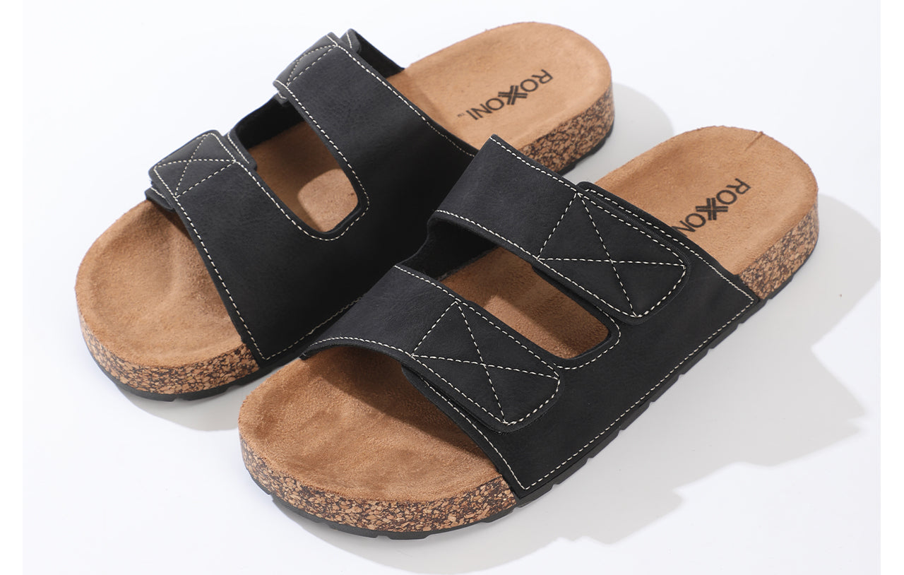 Roxoni Men's Dual Velco Straps Suede Covered Moulded Faux Cork Midsole Eva Rubber Sole