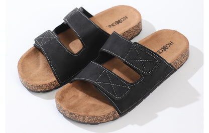 Roxoni Men's Dual Velco Straps Suede Covered Moulded Faux Cork Midsole Eva Rubber Sole