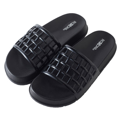 Roxoni Women’s Slide Sandals Lightweight Open Toe Comfort Slippers Woven Strap Casual Indoor Outdoor Summer Footwear
