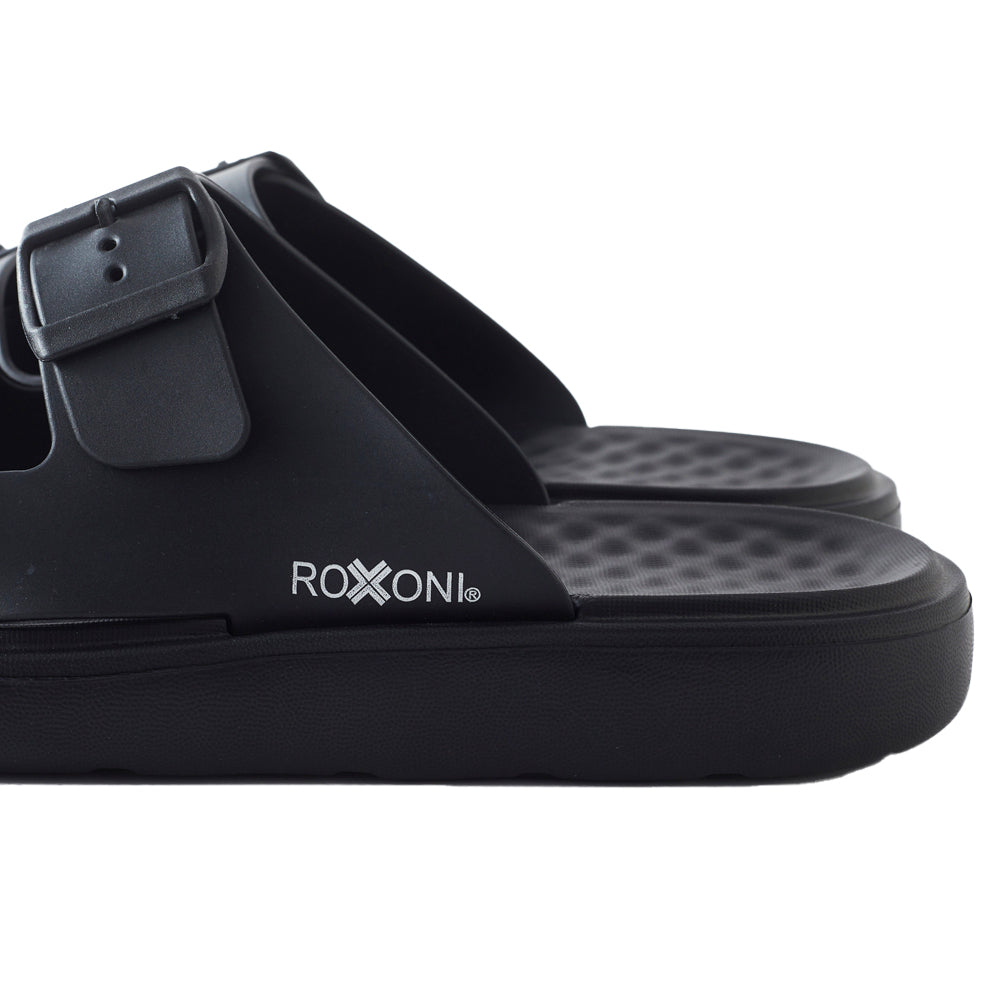 Roxoni Men’s Double Buckle Slide Sandals Lightweight Adjustable Comfort Slides Casual Indoor Outdoor Non Slip Slippers