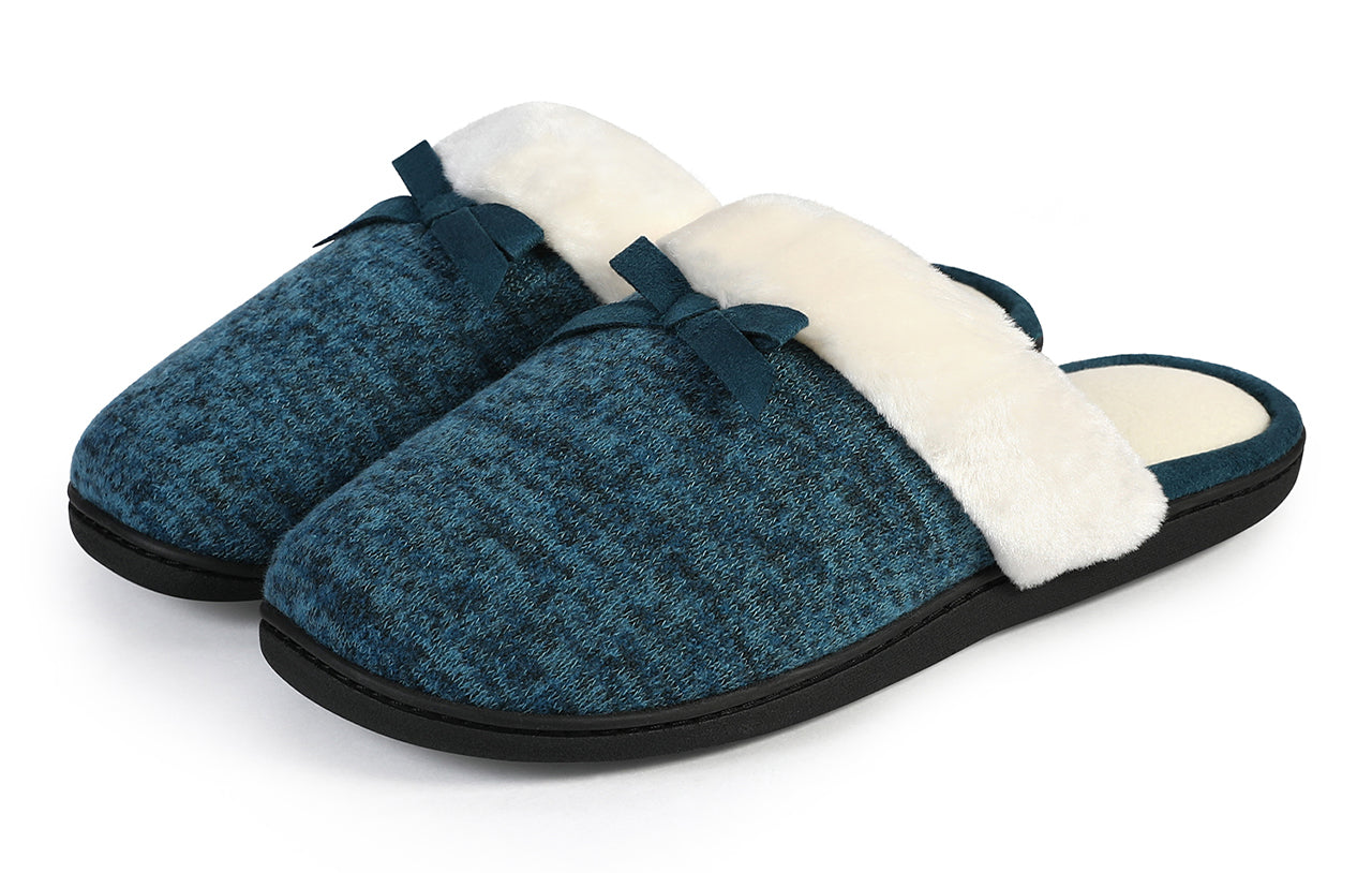 Roxoni Women’s Cozy Memory Foam Slippers, Fuzzy Warm Faux Fur, Anti-Skid Rubber Sole