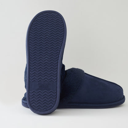 Roxoni Men's Plush Faux Suede Clog Slippers with Warm Faux Fur Lining
