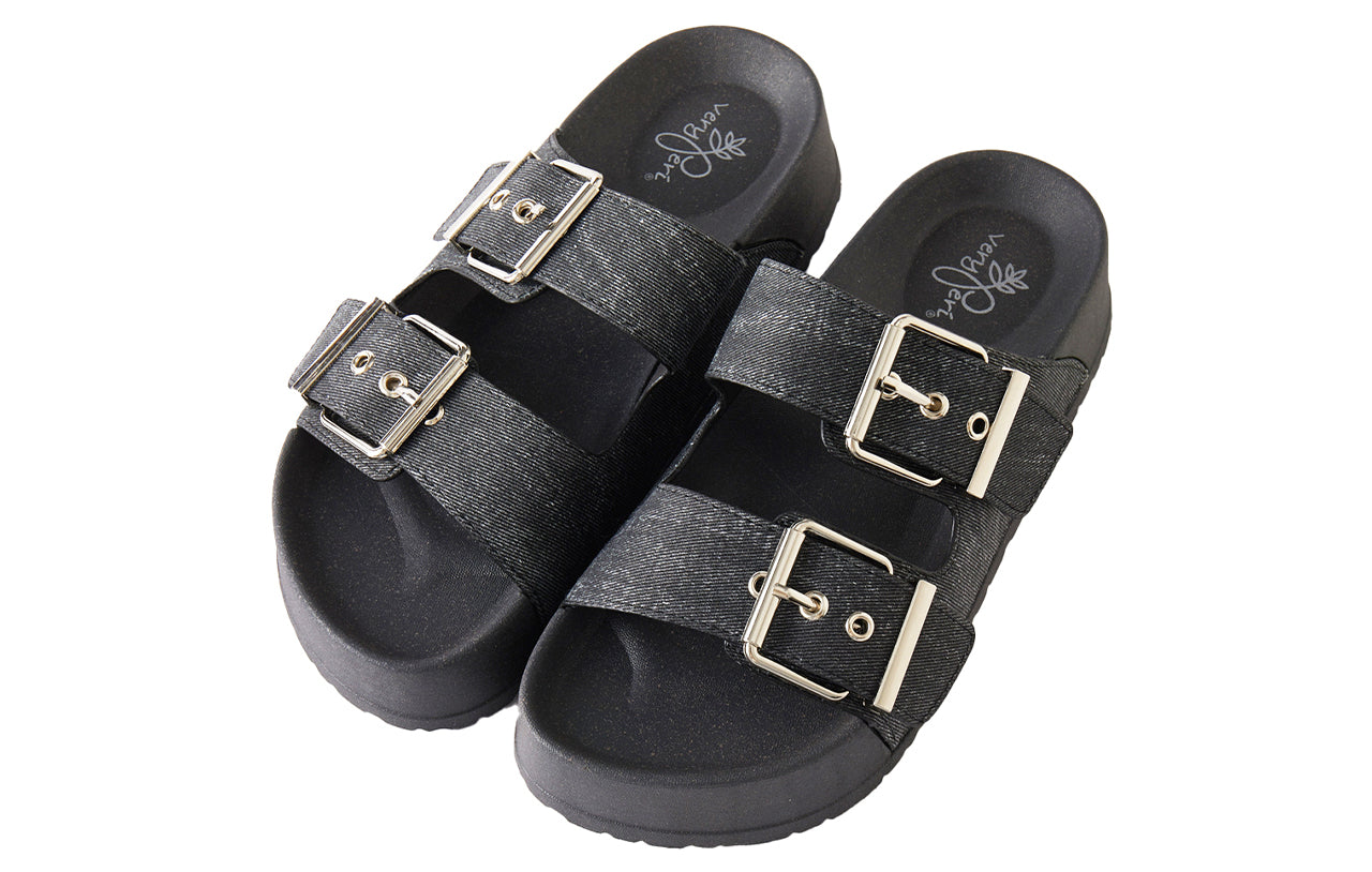 Roxoni Women's Open Toe Denim Double Adjustable Buckle Sandal Outdoor Slipper
